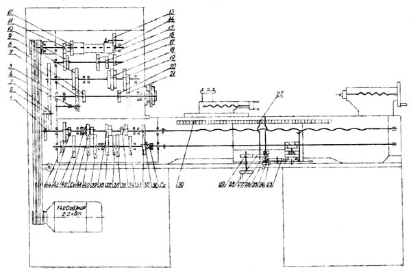 Схема кінематична токарно-гвинторізного верстата С8С